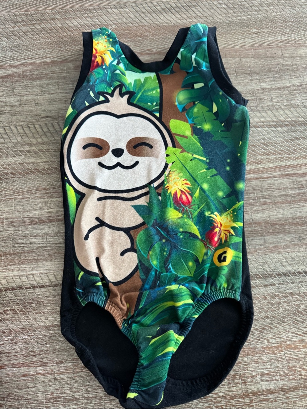 Gymgear Tropical Sloth Print Leotard - Green & Black Size 6X/7